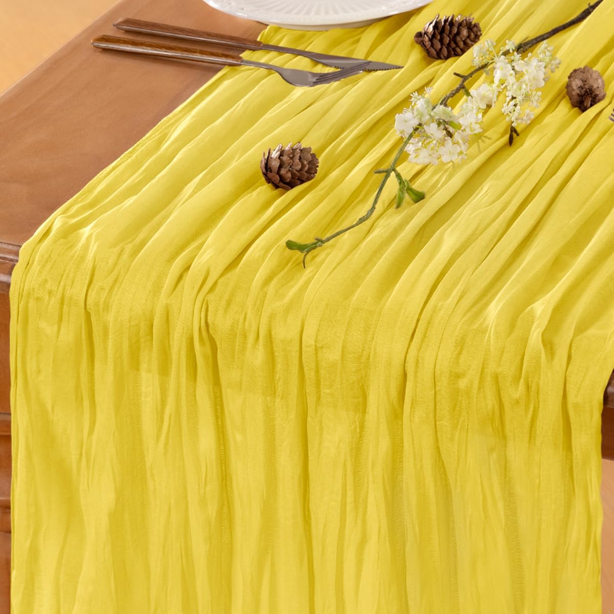 Yellow Table Runner Cheesecloth Table Runner 14FT Farmhouse Table Runners 160 Inches Fall Table