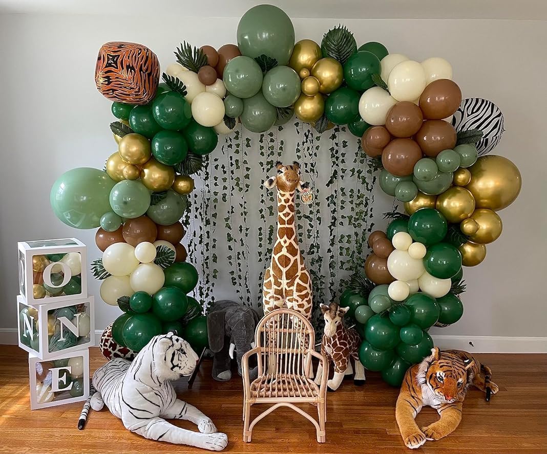 Sage Green Brown Balloons, 60PCS Green Brown Beige Jungle Safari Wild Woodland Balloon, Retro Green