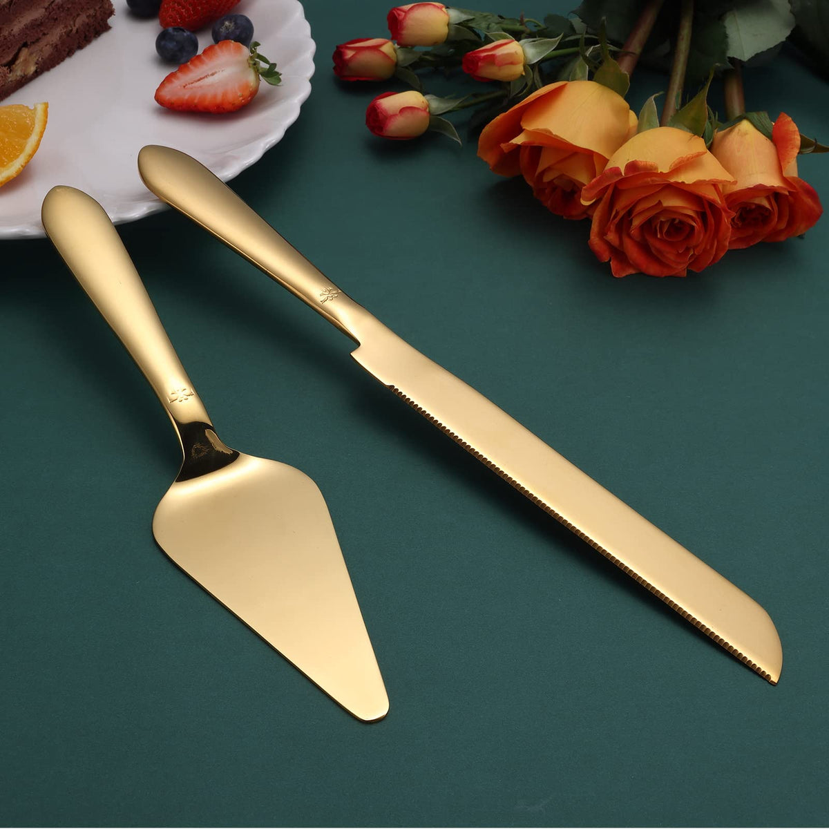Cake Cutting Set for Wedding, Elegant Cake Knife and Server Set with Thickened Stainless Steel