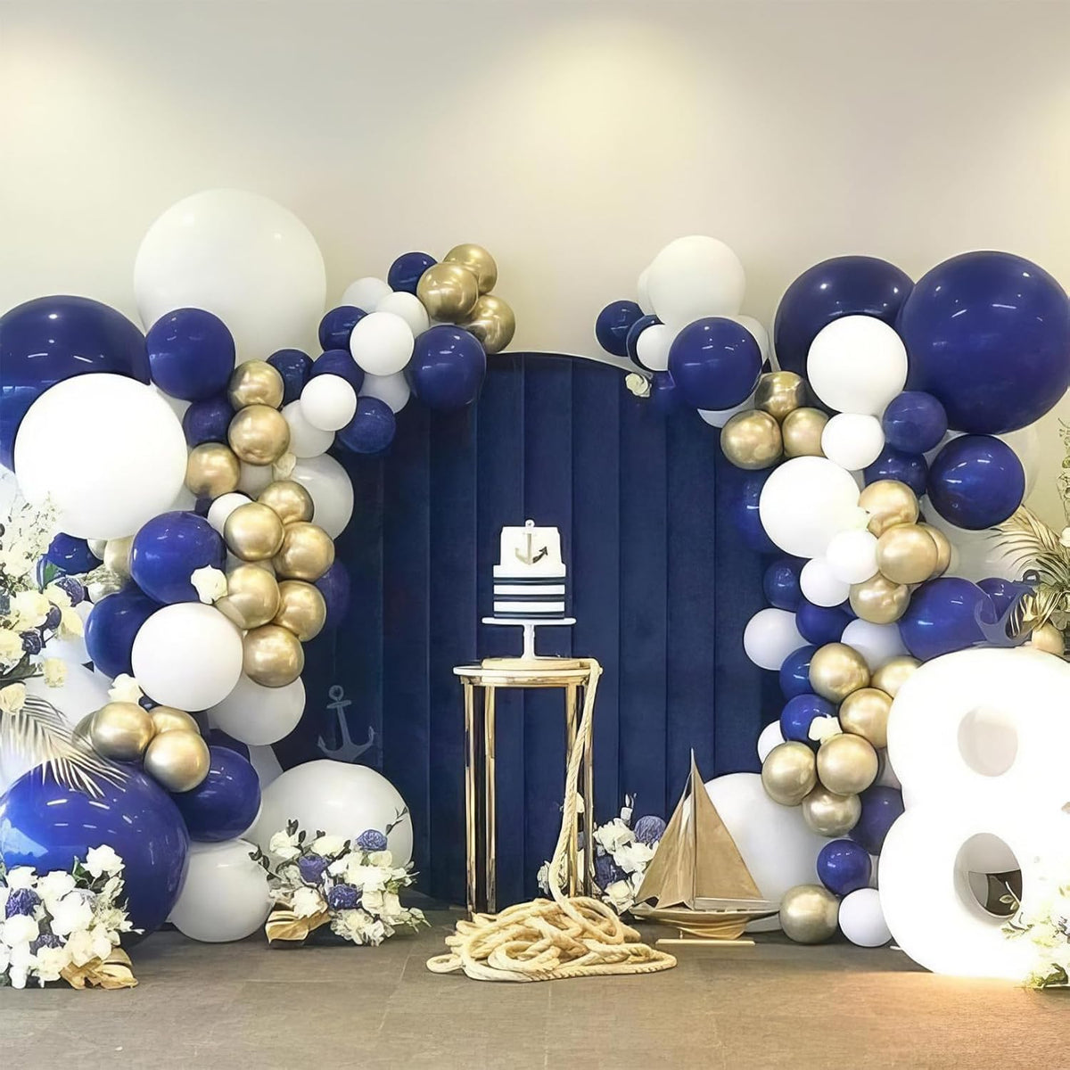 Royal Blue and Gold Balloons, Blue and White Gold Balloons, Macaron Navy Golden Confetti Latex