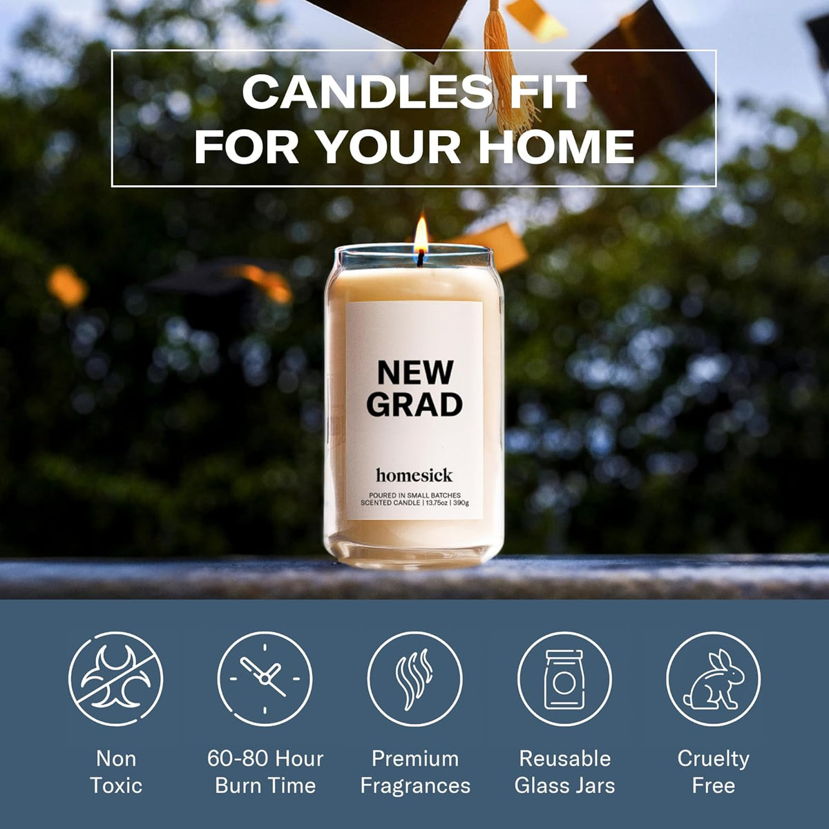 Homesick Scented Candles for Home (New Grad) - 13.75 oz Long-Lasting Soy Wax Jar Candle for Women &