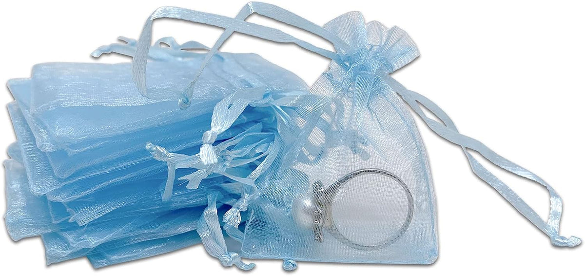 TheDisplayGuys 48-Pack 2" x 2-3/4" Blue Sheer Organza Gift Bags with Drawstring, Jewelry Candy