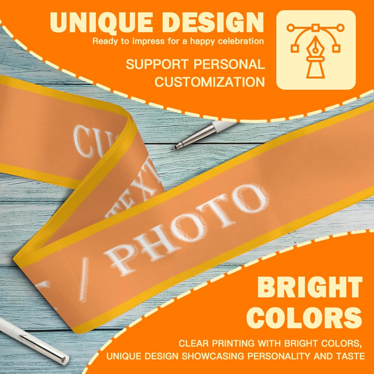 Custom Sash,Personalized Birthday Sash with Text Photo,Customized Bachelorette Sash Quote Sash