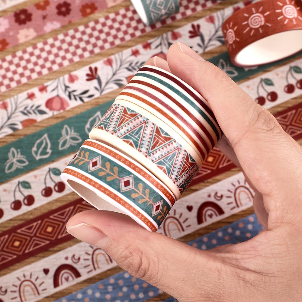 20 Rolls Bohemia Theme Washi Tape Set,Writable Decorative Tapes for Scrapbooking, Bible Journaling