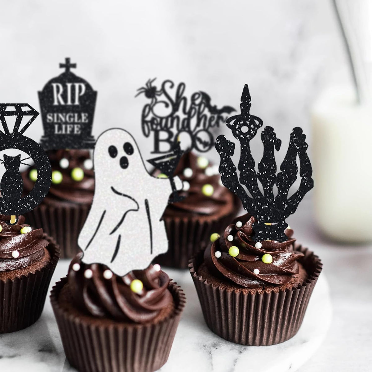 Halloween Bachelorette Cupcake Topper She Found Her Boo Rip Single Life Miss To Mrs Ring Cat Skull