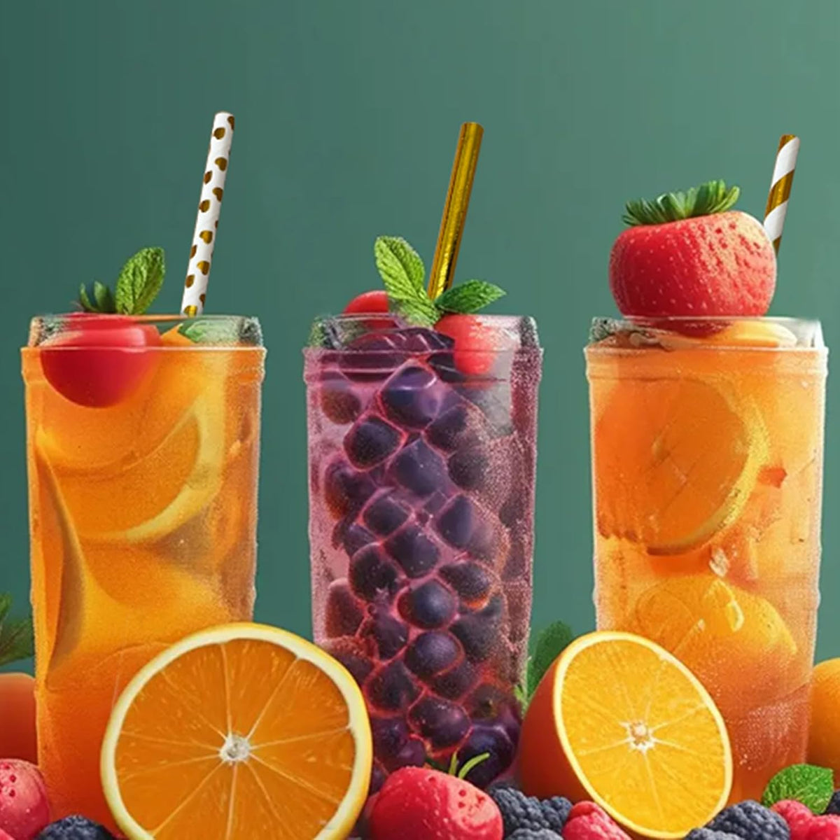 YAOSHENG [100 Pack] Pink & Gold Paper Straws Disposable, 100% Biodegradable Multi-Pattern Party