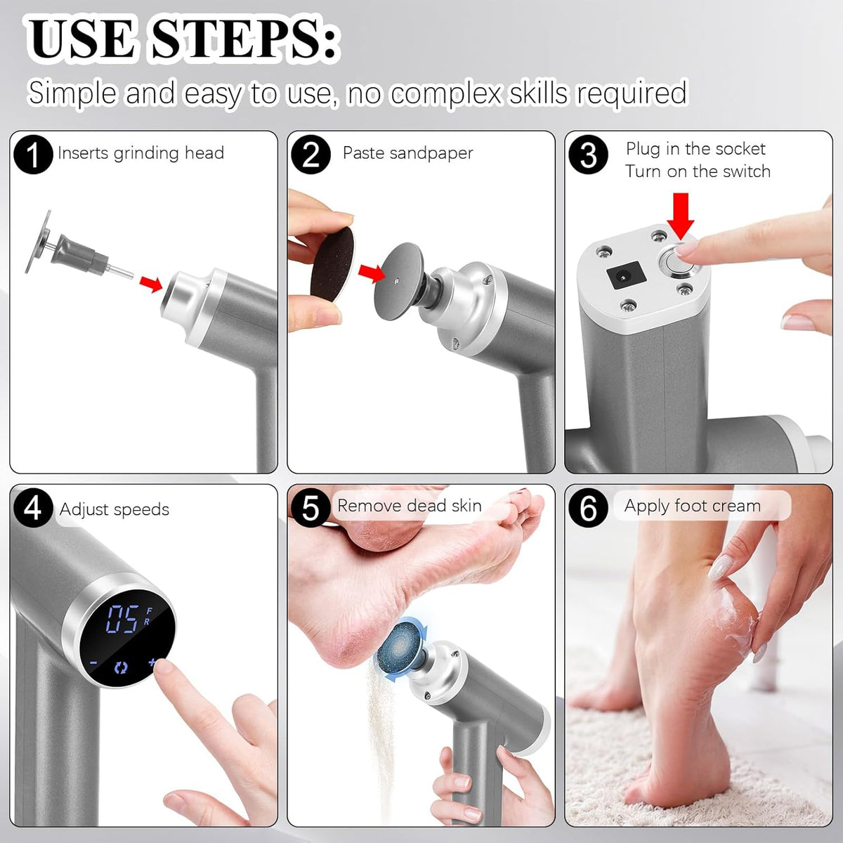 Upgraded Electric Callus Remover for Feet 4500rpm, Adjustable Speed Electric Foot Callus Remover