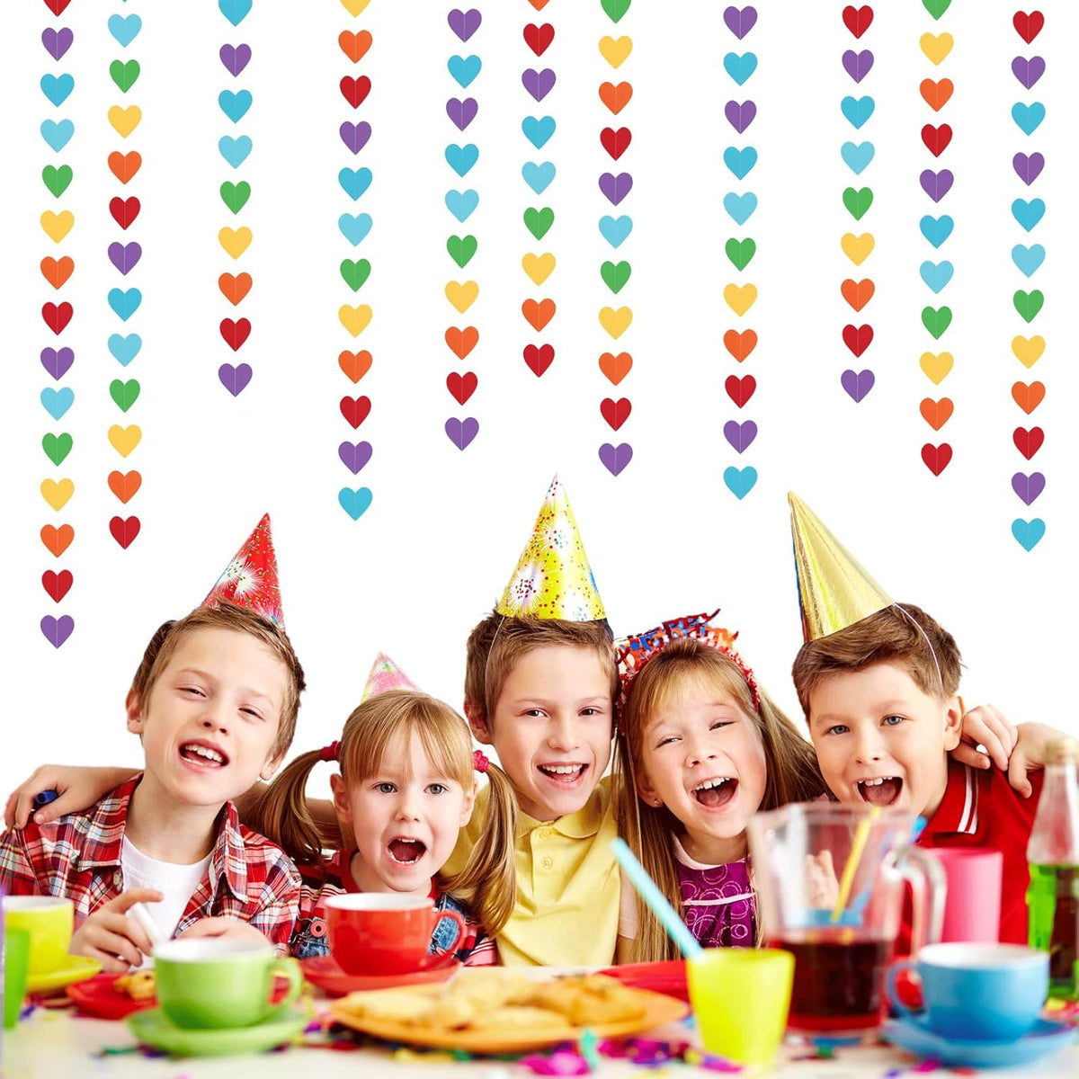Rainbow Colorful Party-Decorations Heart Garland - 52ft Red Orange Yellow Green Blue Purple