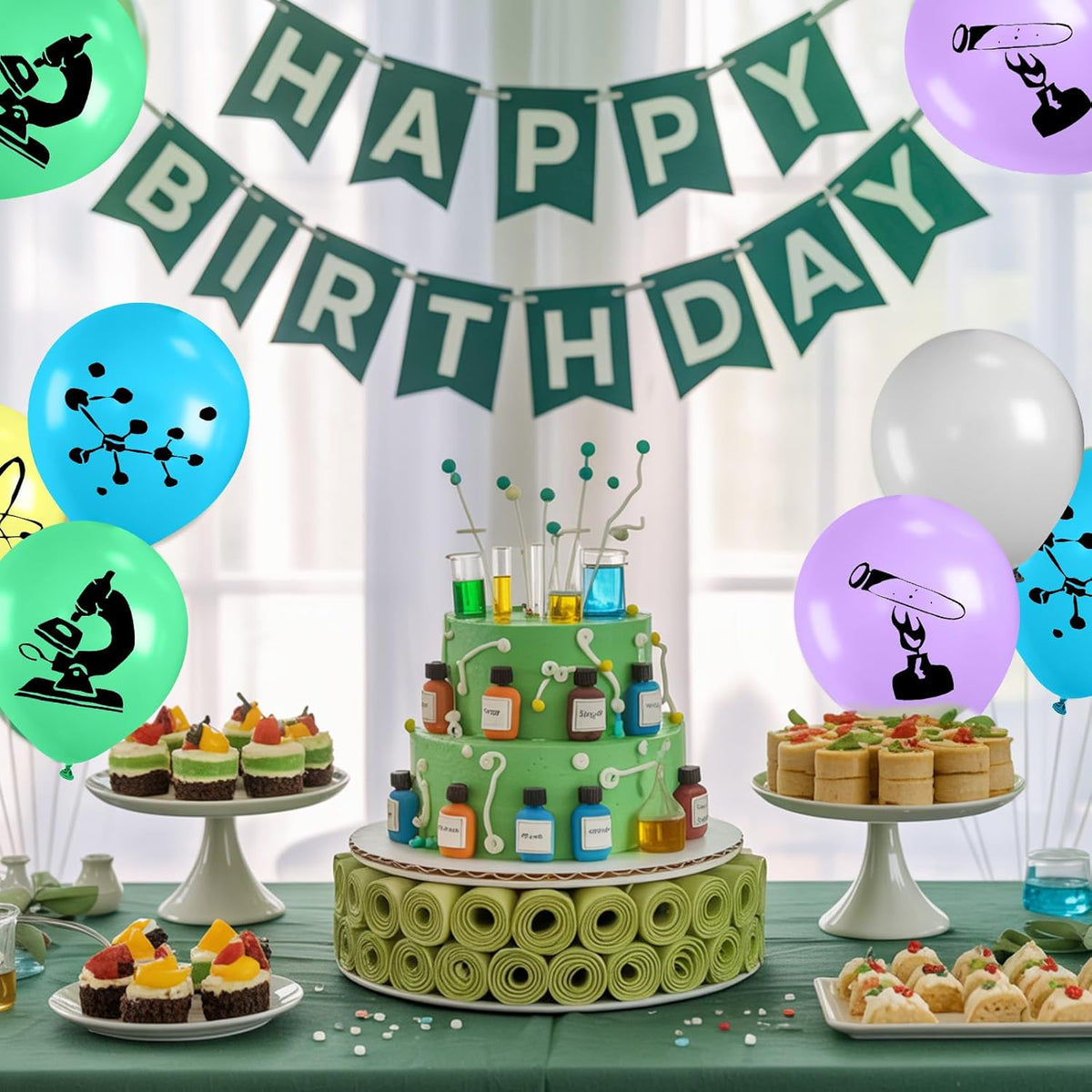 Science Party Balloons, 12 Inch Gray Light Yellow Green Purple Confetti Balloons for Boys Scientist