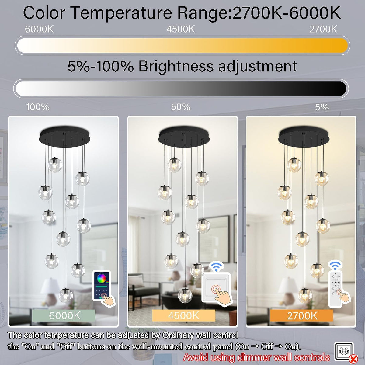 Modern Globe Chandelier H118 Staircase Chandelier for Entryway 12-Lights Glass Globe Pendant Light