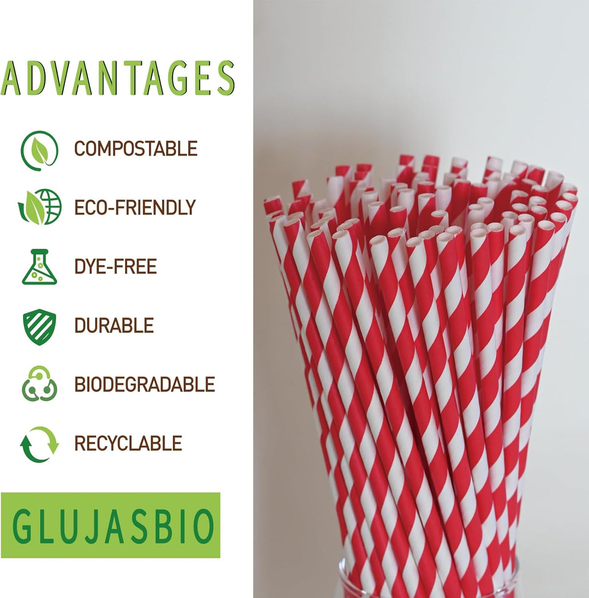 Disposable Red White Paper Straws - Striped Drinking Straws Bulk, for Party, Wedding, Cake Pops