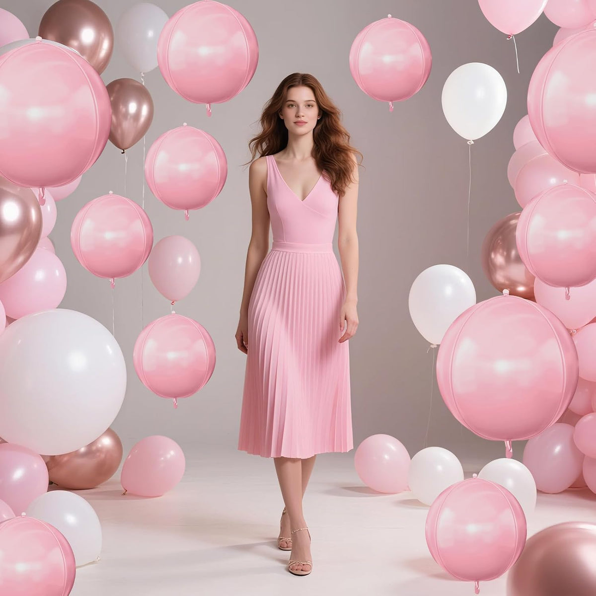 12Pcs Baby Pink Round Foil Balloons, 22" 15" 10" 4D Helium Light Pink Mylar Balloon, Pastel Pink