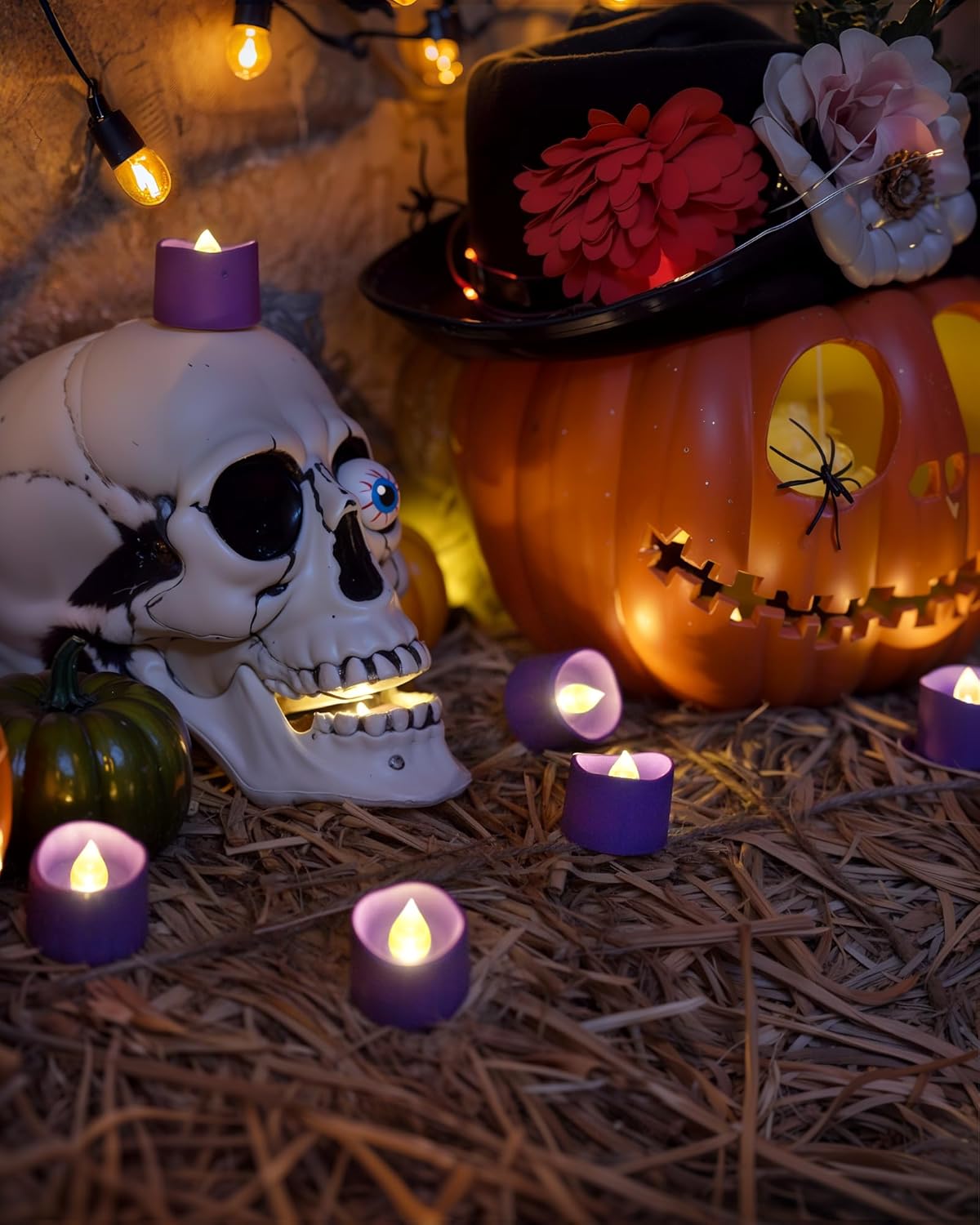 Homemory Purple Tea Lights Candles Battery Operated, 200+Hour Flameless Flickering Fake Electric
