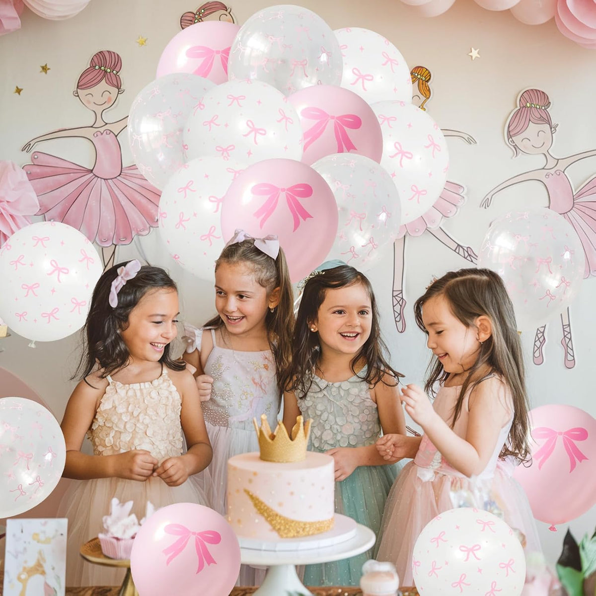 Pink Bow Balloons, 35PCS Light Pastel Pink Clear White Bow Latex Balloon for Girls Women Wedding