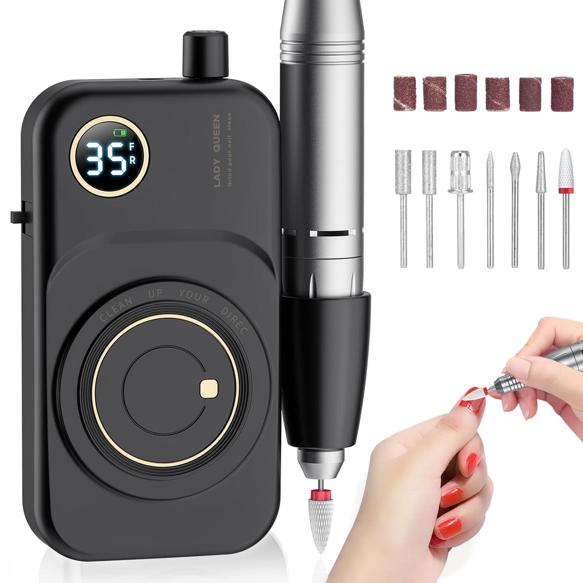 Portable Nail Drill Electric File: 35000RPM Professional Rechargeable Nail E File Machine,for