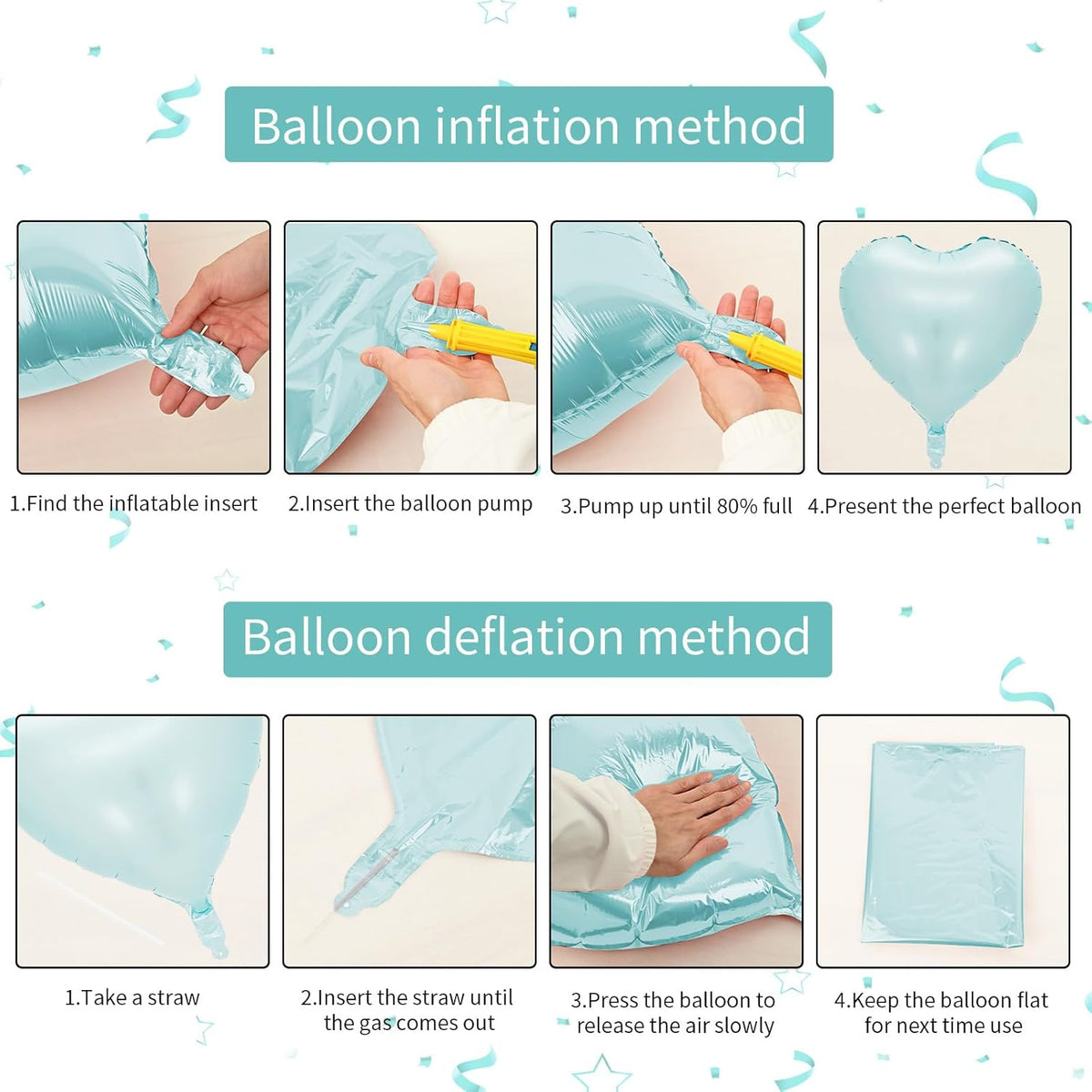 Baby Blue Heart Balloon, 10PCS Blue Foil Heart Balloons, 18inch Pastel Blue Heart Shape Balloons