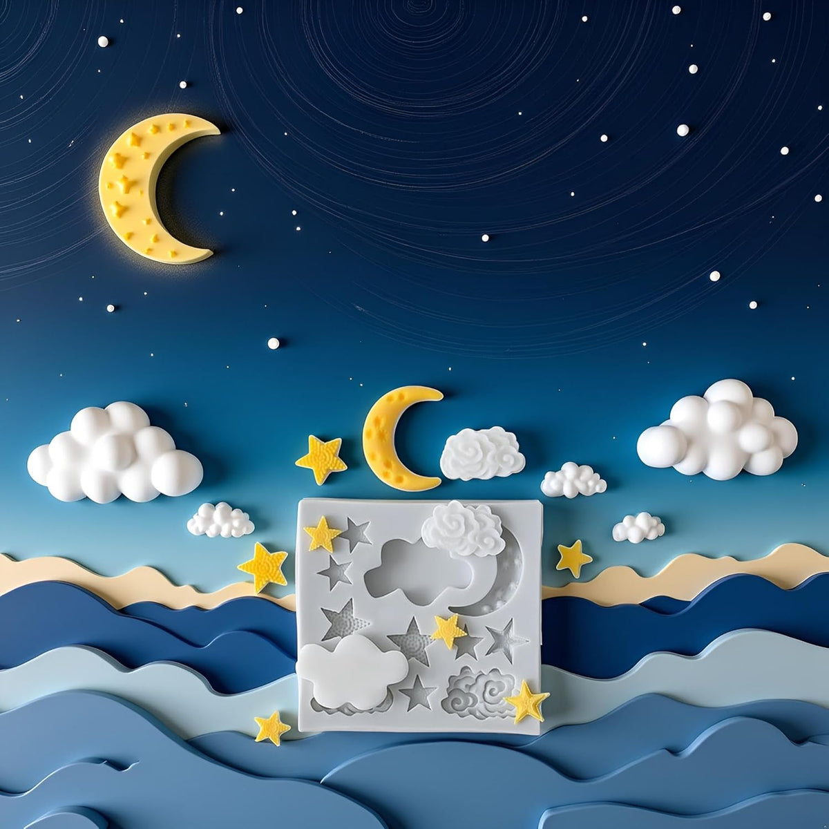 1Pc Star Moon Clouds Shaped Silicone Fondant Molds, Candy Chocolate Molds for DIY Cake Fondant