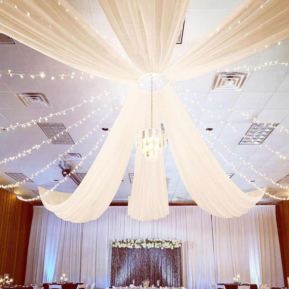 FUHSY Ceiling Drapes for Weddings 4 Panels 5x20 FT Champagne Chiffon Fabric Drape Sheer Backdrop