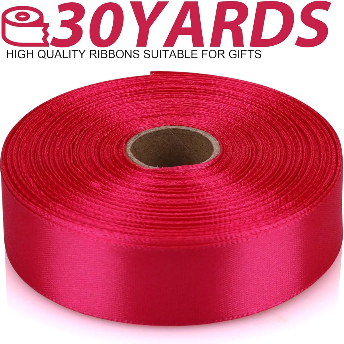 Hot Pink Satin Craft Ribbon - 7/8 Inch, 30 Yards - Single Face Polyester for Handmade Roses, Gift