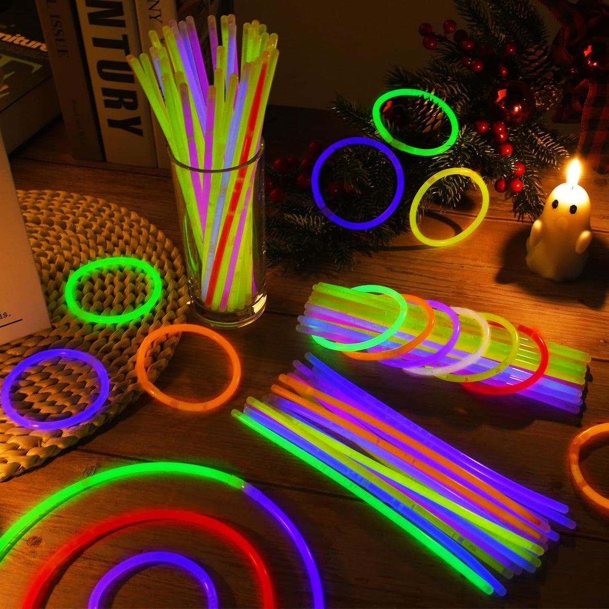 60 Pack 8” White Glow Sticks Bulk Bright Glow Sticks with 60 Connectors 20 Heart Glasses Glow In