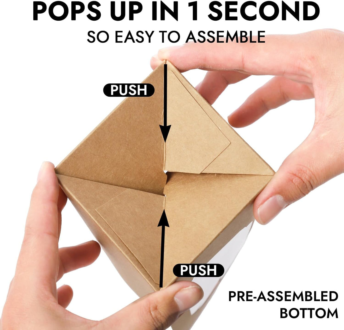 JCD 70 Packs 3.5" x 3.5" x 3.5"Pop up Cookie Boxes Kraft Brown Cupcake Individual Bulk Paper