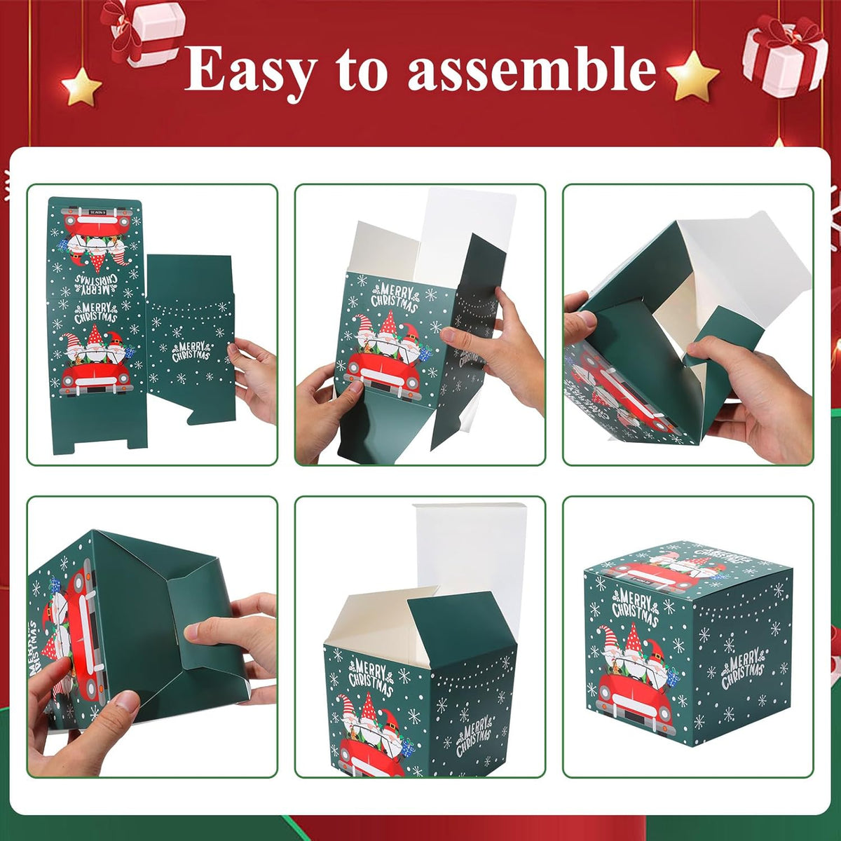 COTOPHER 20 Pcs Christmas Gift Boxes, 6" x 6" x 6" Xmas Candy Boxes for Gift Giving, Paper Treat