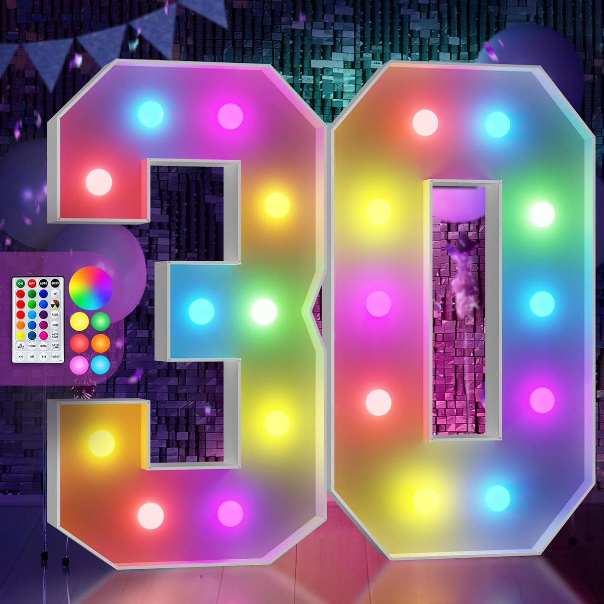 Marquee Numbers Colorful 30th-Birthday Decoration: 4FT Large Light Up 30 Year Old Birthday