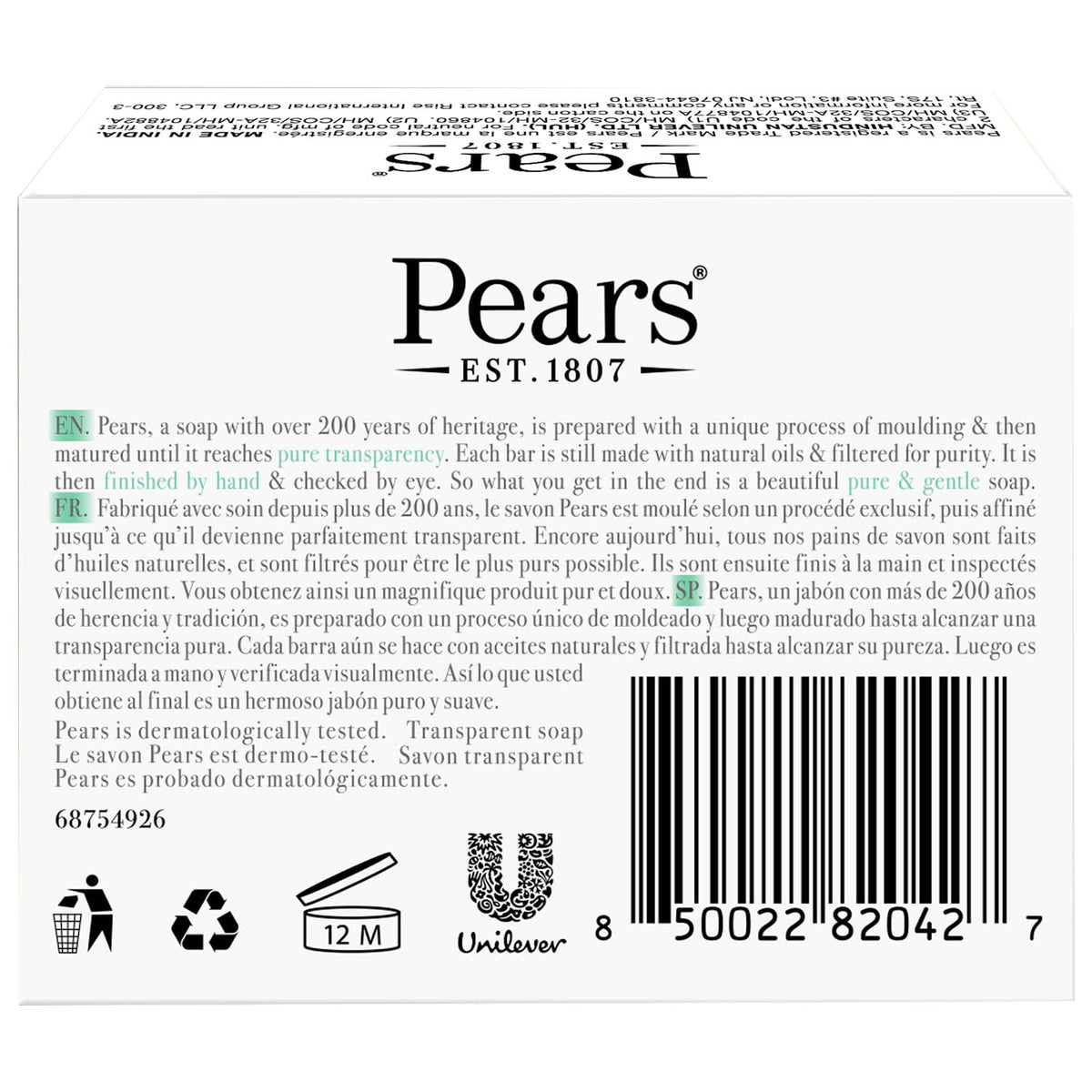 Pears Soap, Pure & Gentle with Lemon Flower Extract, 2-Pack – Transparent Green Glycerin Soap for