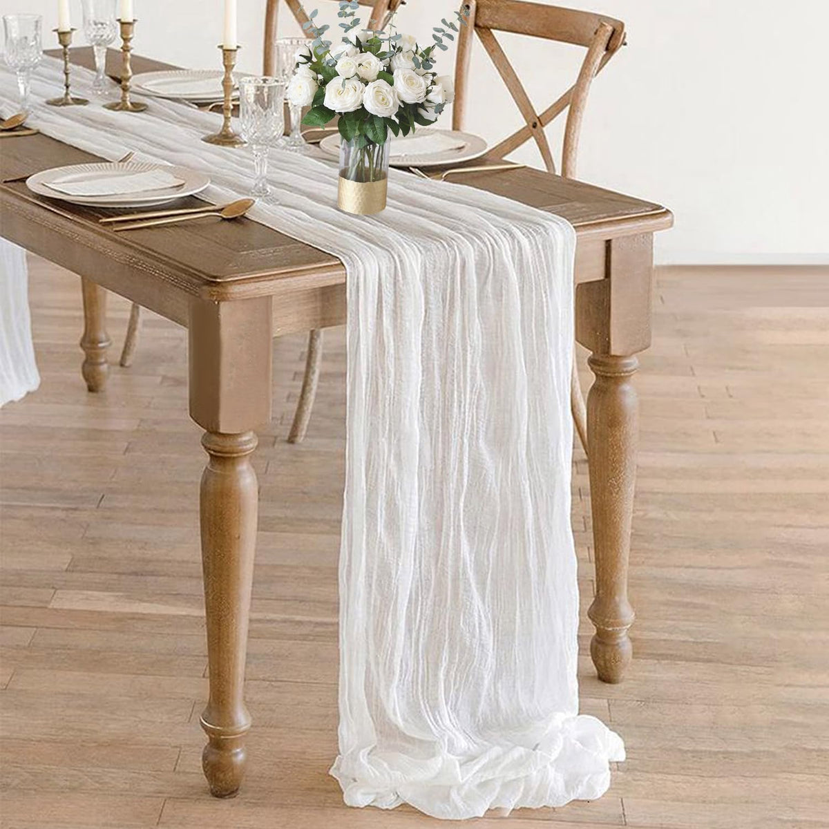 White Cheesecloth Table Runner, 10Ft Boho Gauze Cheese Cloth Table Runner Romantic Sheer Ivory