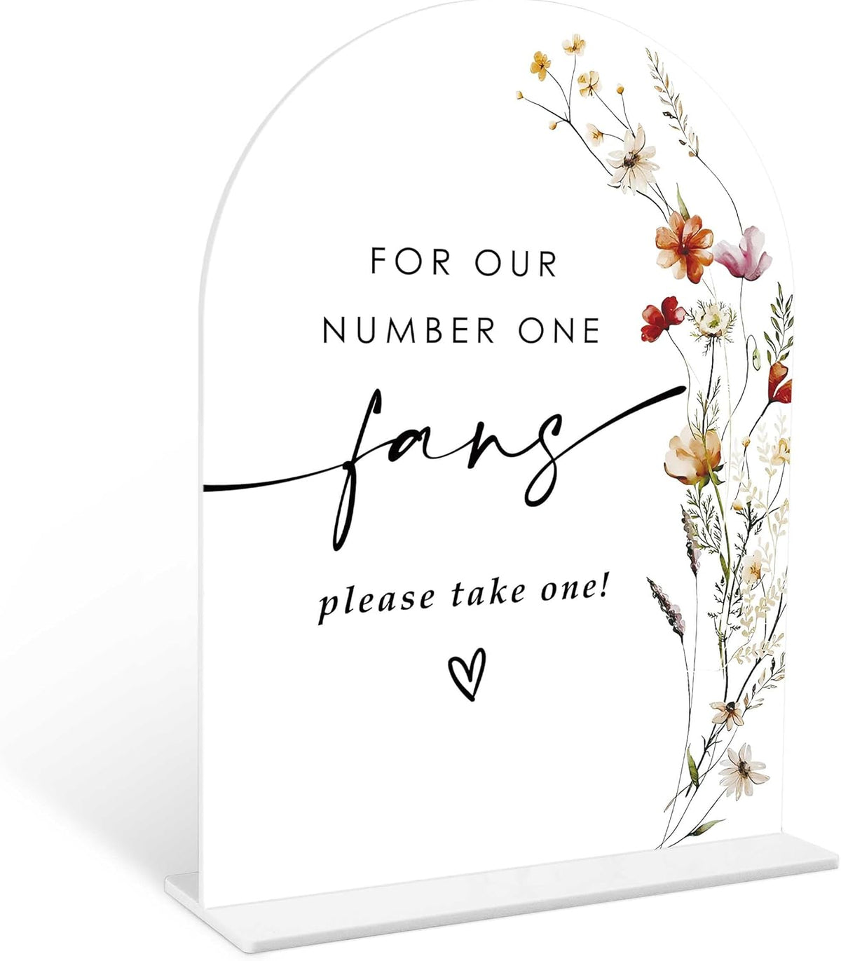 Boho Floral Wedding Fan Sign, 6 x 8 Inch White Arch Acrylic Wedding Sign with Holder, Wedding Sign