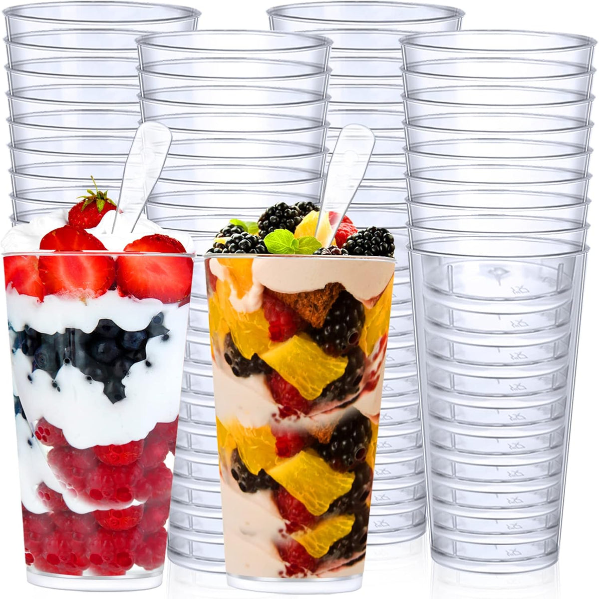 CHENGU 3 Oz Dessert Cups with Spoons Mini Shooter Cups Small Round Tableware for Parfait Appetizer