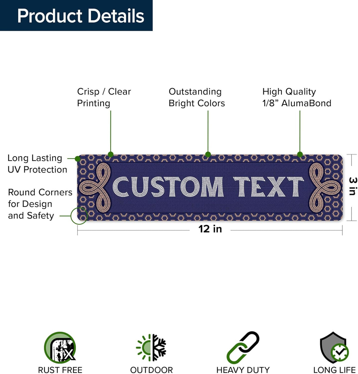 Custom Sign, Custom Street Sign, 11 Font Colors, 13 Font Styles, 4 Hole Options, 22 Sizes, 3x12