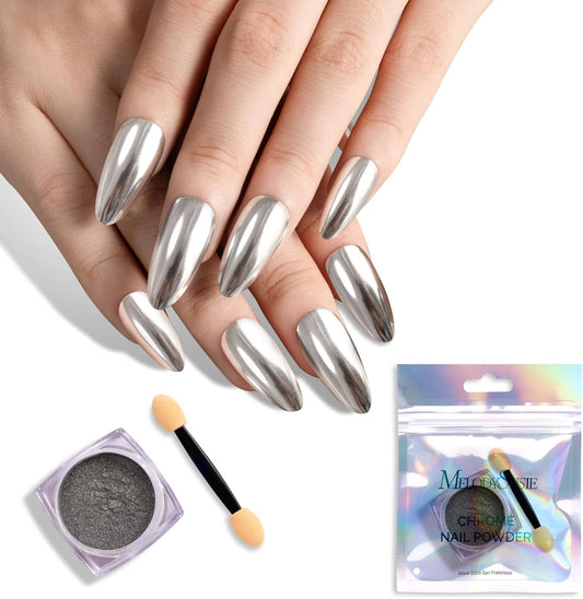 MelodySusie Sliver Chrome Nail Powder for Gel Nails,Metallic Mirror Effect Pigment Stylish and