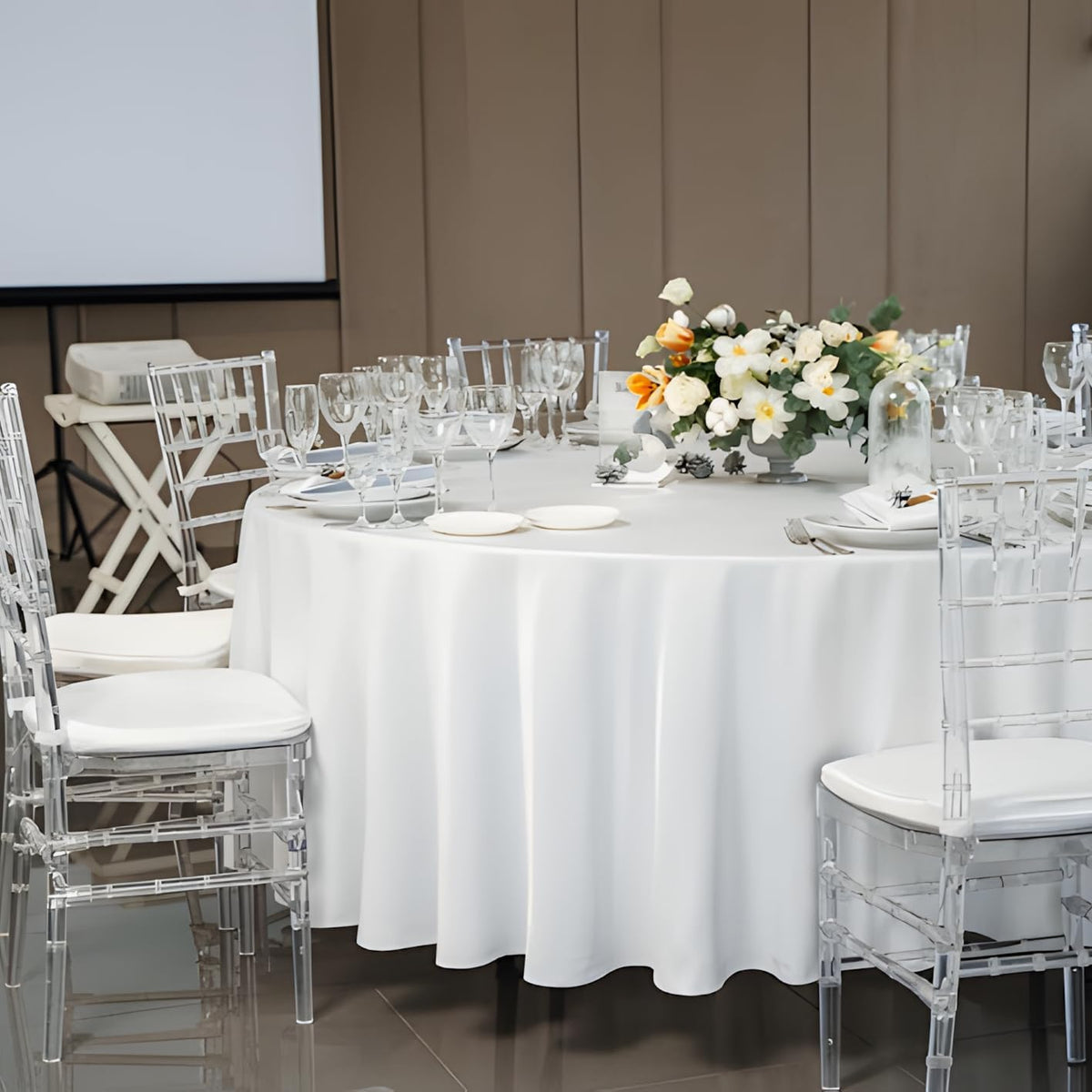 12 Pack White Round Tablecloth 108 Inch White Table Cloth Stain and Wrinkle Resistant Round White