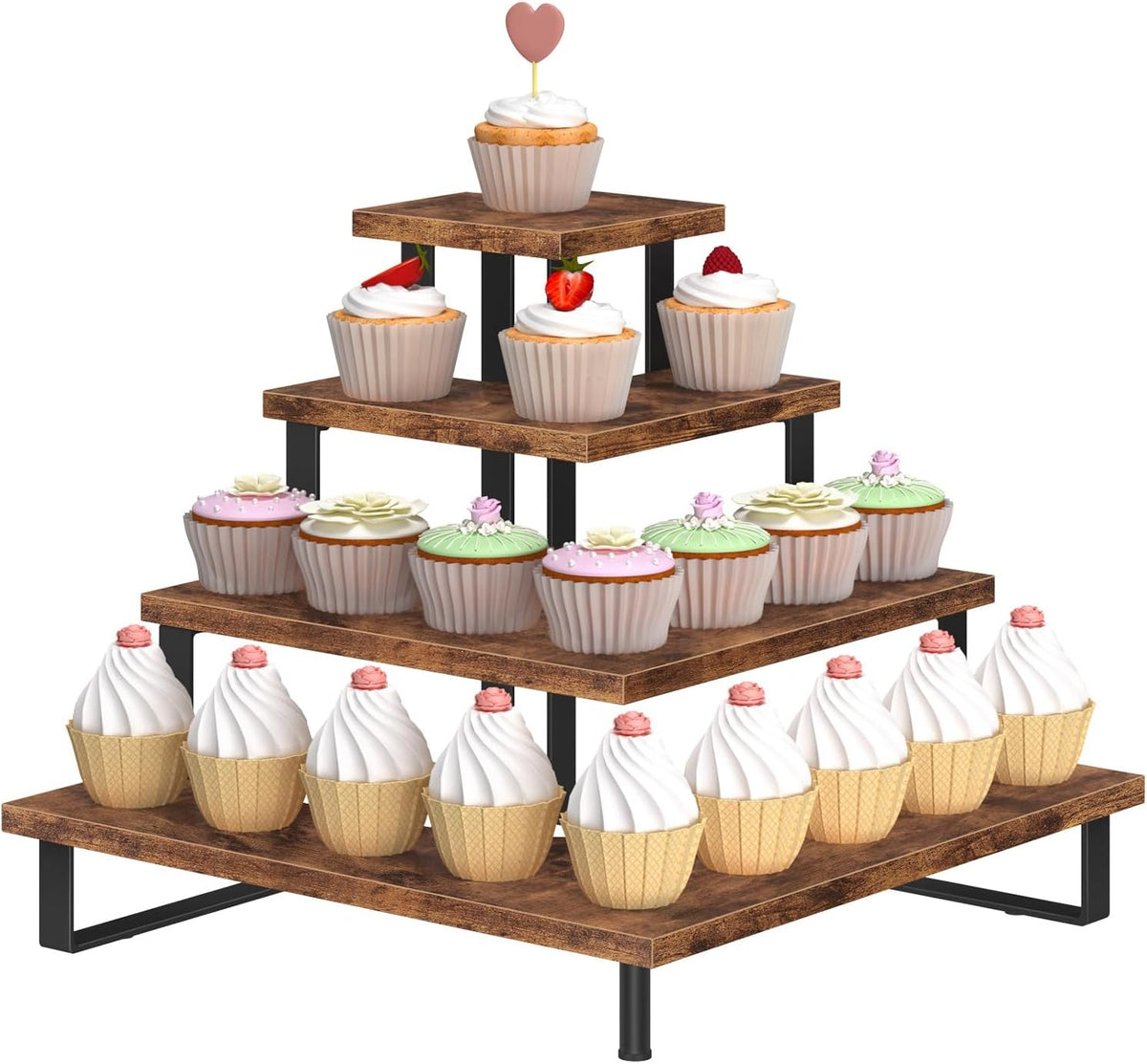 ELITEROO Wooden Cupcake Stand, Tiered Cupcake Display Tower Stand for 24 Cupcakes, Dessert Table