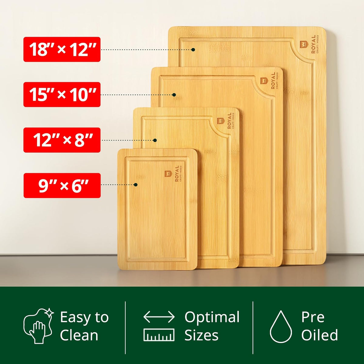 ROYAL CRAFT WOOD Wooden Cutting Boards for Kitchen Meal Prep & Serving - Bamboo Wood Serving Board