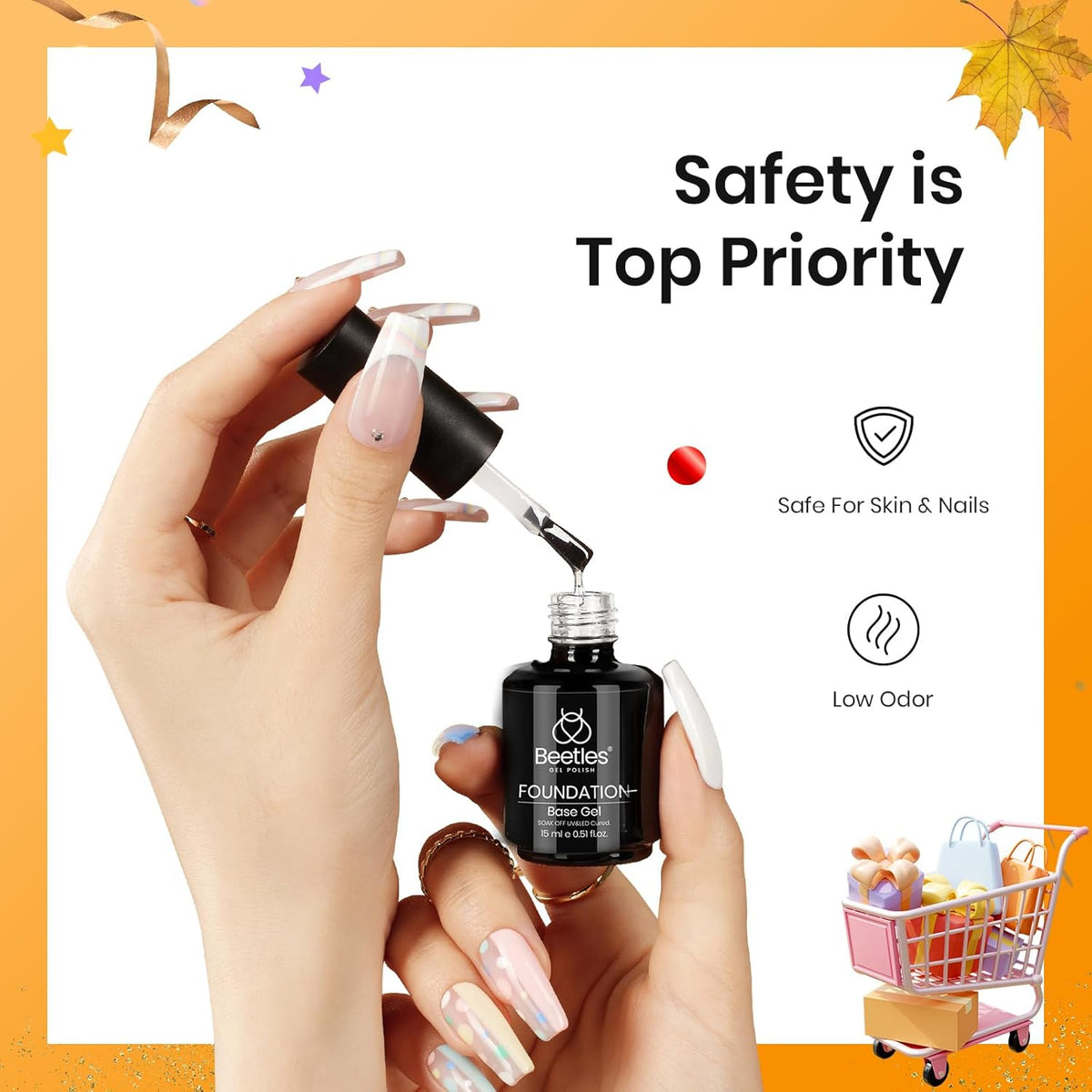 Beetles 3Pcs 15ml Builder Nail Gel with No Wipe Top Coat Gel Nail Polish and Base Coat Halloween