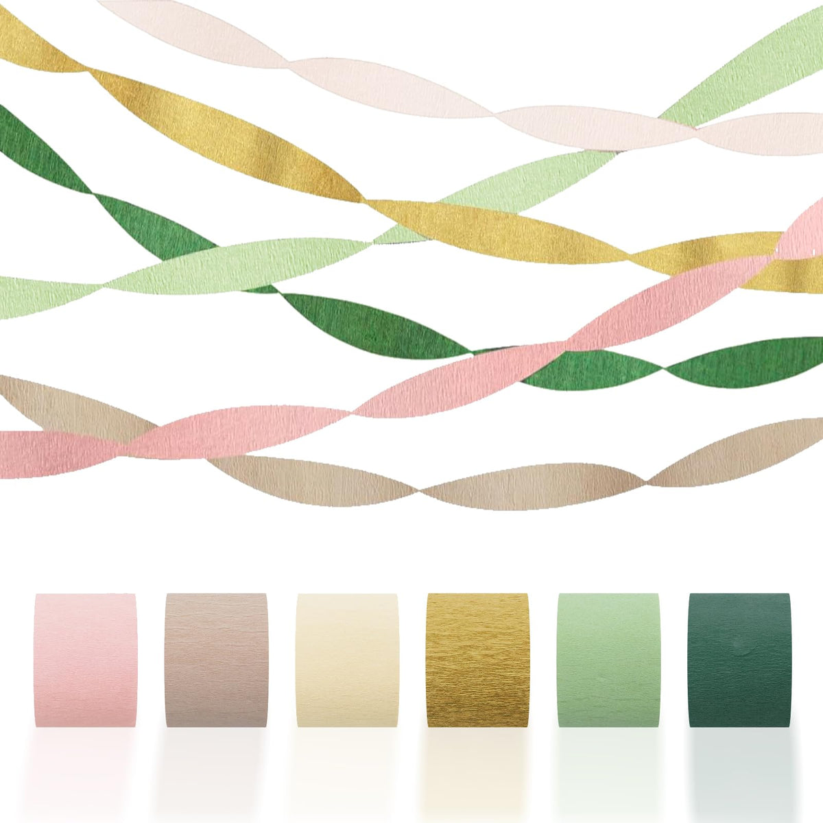 Crepe Paper Streamers Party Decorations - 6 Rolls Grass Green Gold Pink Olive Green Beige Khaki