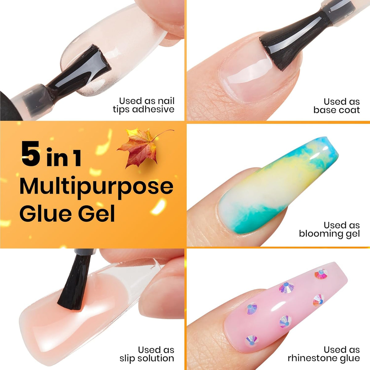 beetles Gel Polish 2 Pcs 15ml Nail Glue Kit for Acrylic Nails, 5 in 1 Super Strong Brush in Nail