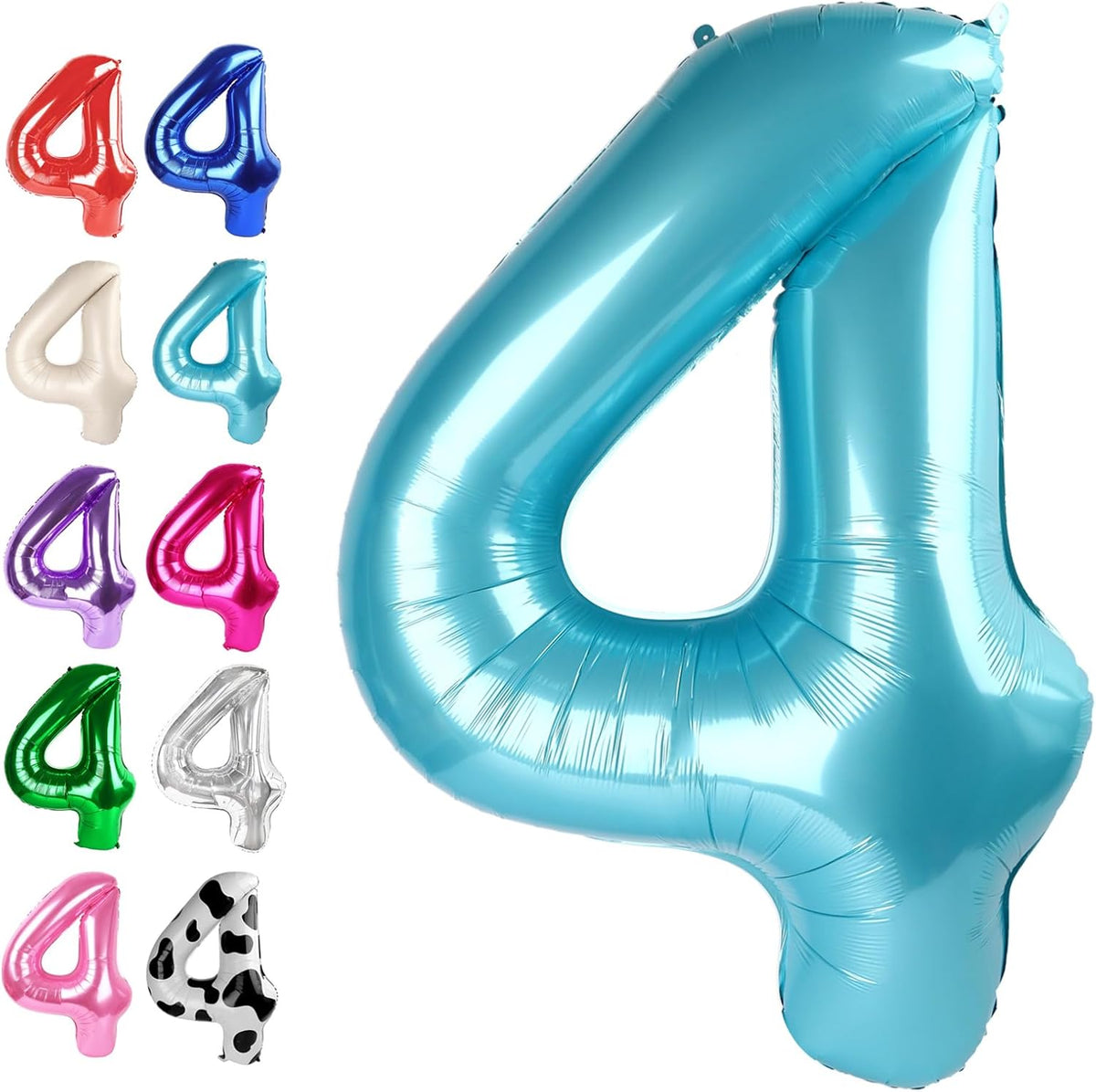40 Inch Pearl Blue Large Number 4 Birthday Balloon, Giant Number Four 14 24 34 40 44 Balloons, Foil