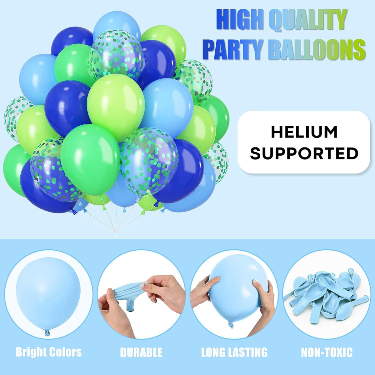 Blue Green Balloons 12 Inch Royal Blue Fruit Light Green Confetti Balloon with Ribbons for Boys