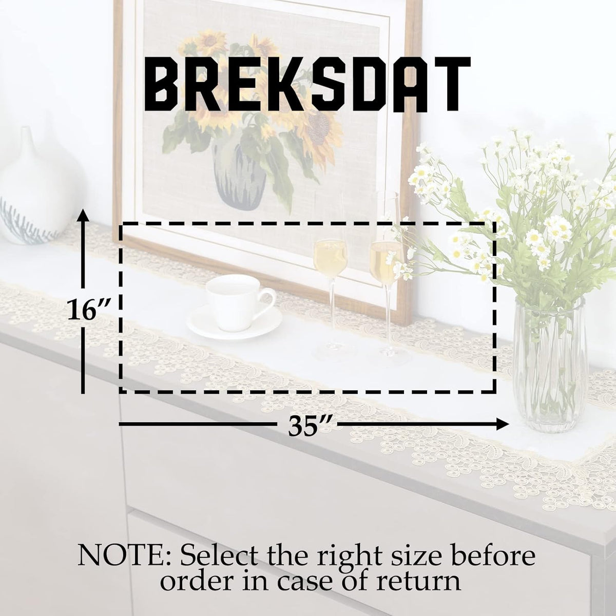 Beige lace Premium Rectangle Farmhouse Tablerunner Waterproof OilProof SpillProof AntiShrink Soft