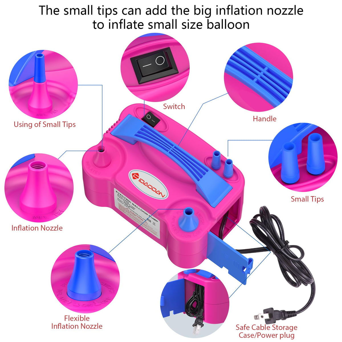 IDAODAN Electric Balloon Pump, Portable Electric Balloon Blower Machine Inflator Air Pump for Party