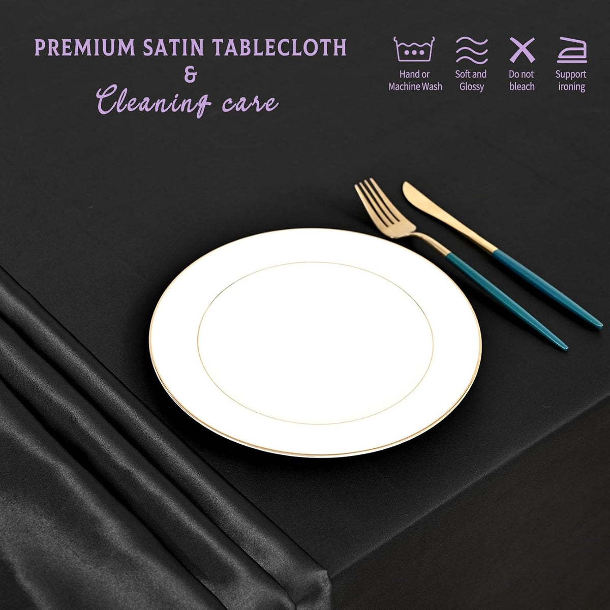 10 Packs Satin Tablecloth 57 x 108 Inch Black Rectangular Table Cloth Silk Tablecloth Smooth Fabric