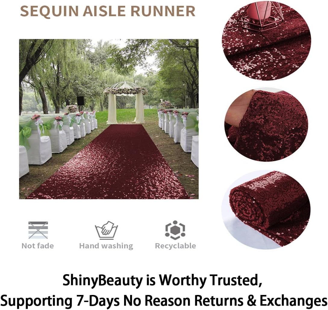 ShinyBeauty Sequin Aisle Runner Rug 4x15FT - Sparkly Burgundy Carpet for Wedding, Christmas, Party