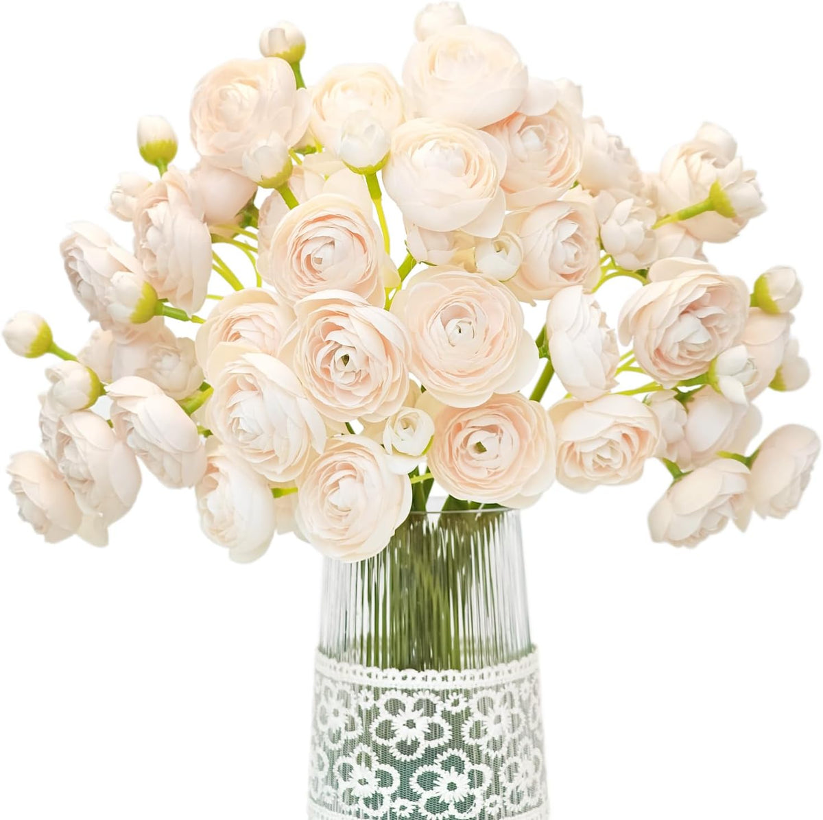 Letjolt Ranunculus Artificial Flower Light Champagne Silk Flowers Faux DIY Bouquet for Wedding