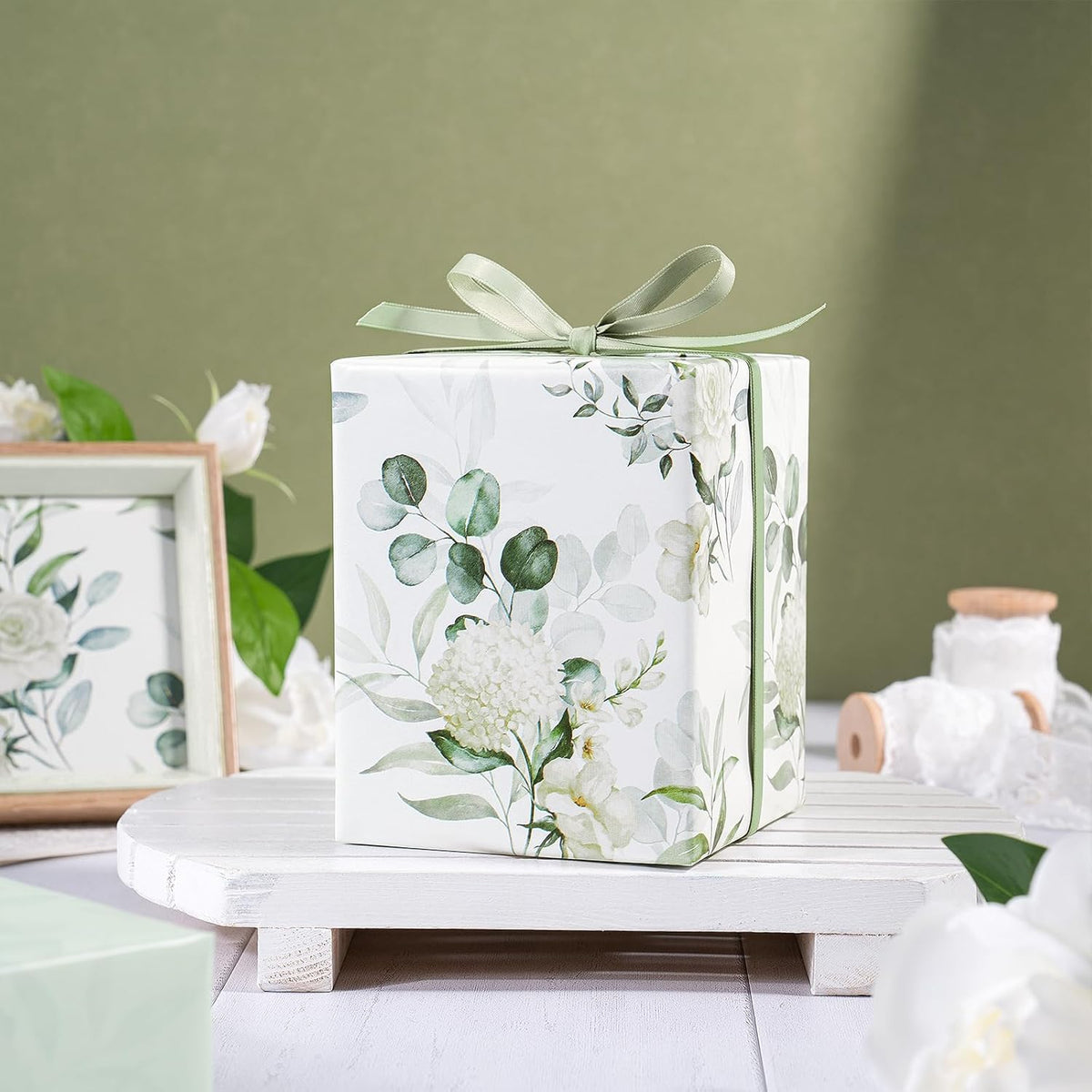 RUSPEPA Reversible Floral Wrapping Paper for Women Girls, Mini Roll, Elegant Flower Greenery and