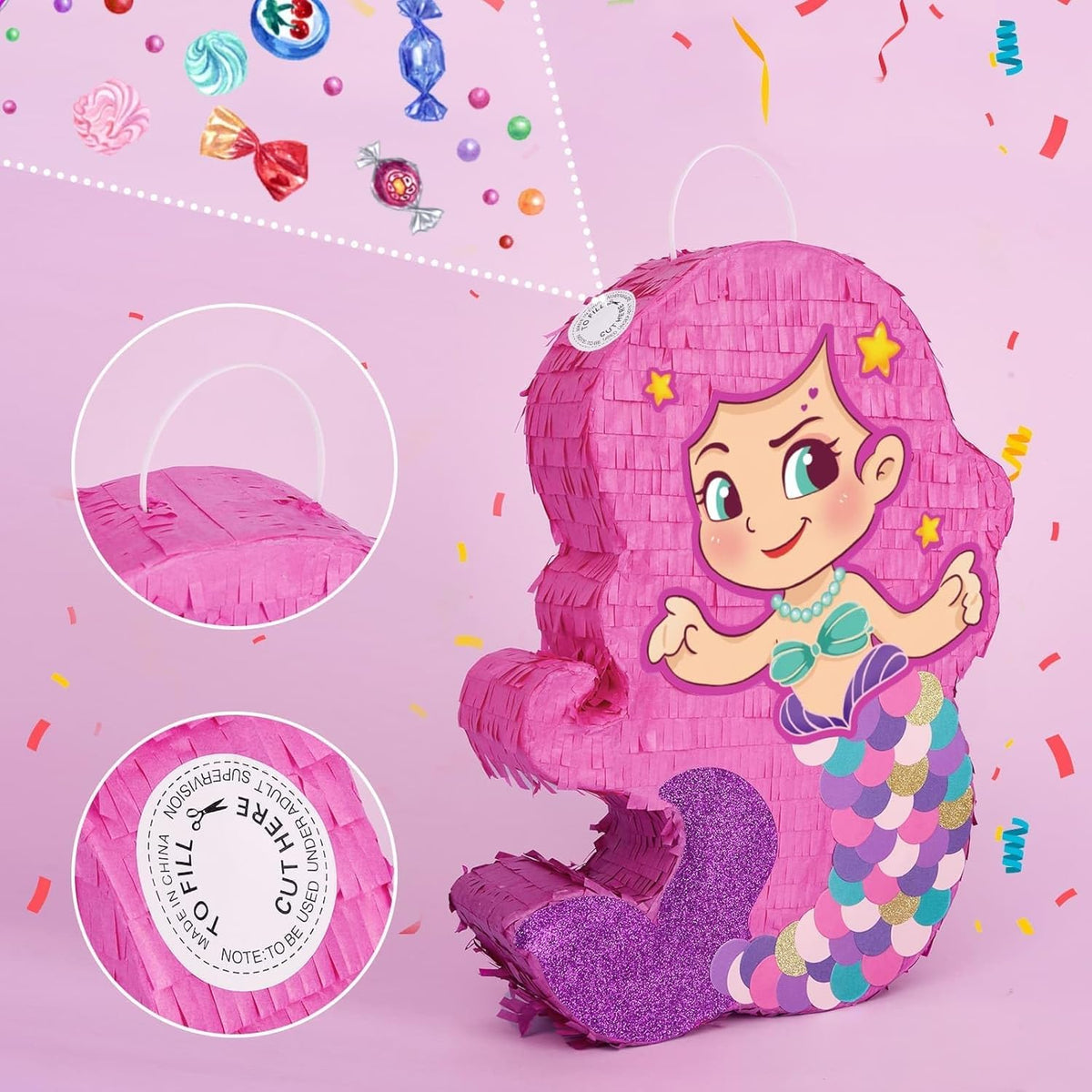 WERNNSAI Mermaid Piñata-Mermaid Party Piñata with Bat and Blindfold for Girls, Kids Birthday Party