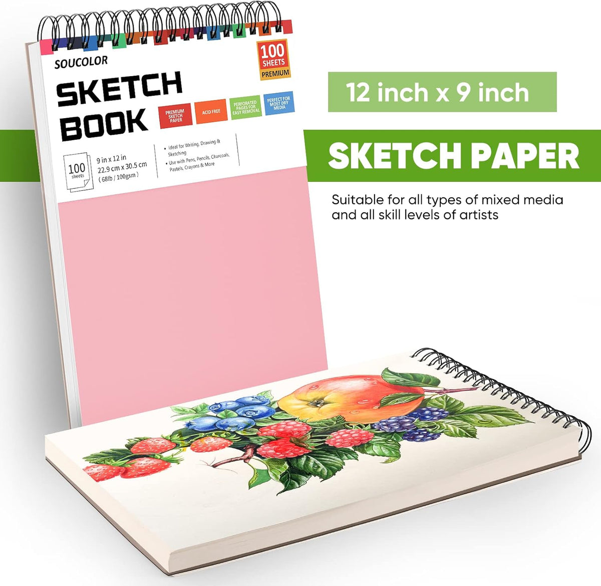 Soucolor 9"x12" Sketch Book 2-Pack: Halloween & Christmas Art Supplies for Kids Ages 5-15, Teens &