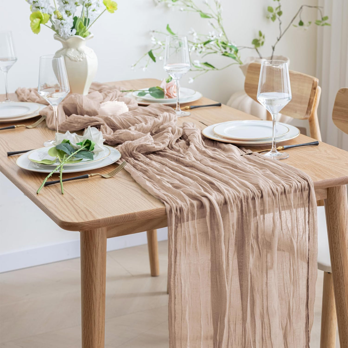 Asee'm 12pcs Cheesecloth Table Runner 120 Inches Long Nude Pink Boho Gauze Cheese Cloth Runner 10FT